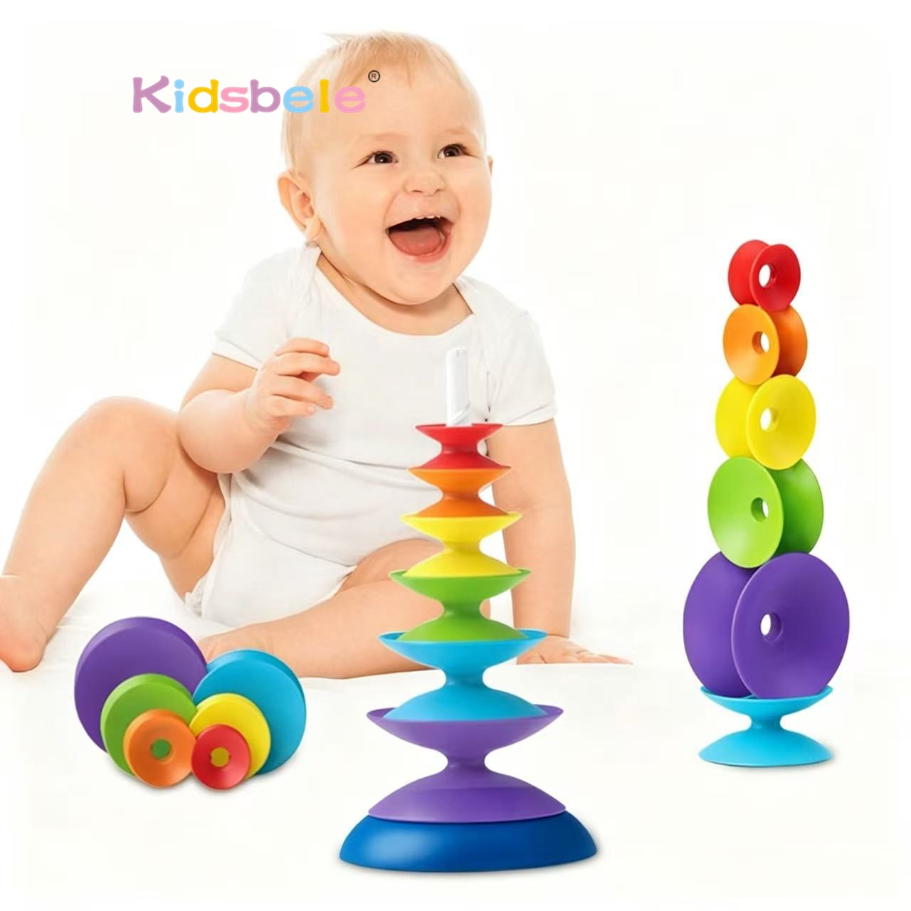 Toddler Learning Tower - Mainan Susun Berputar Pelangi untuk Balita,